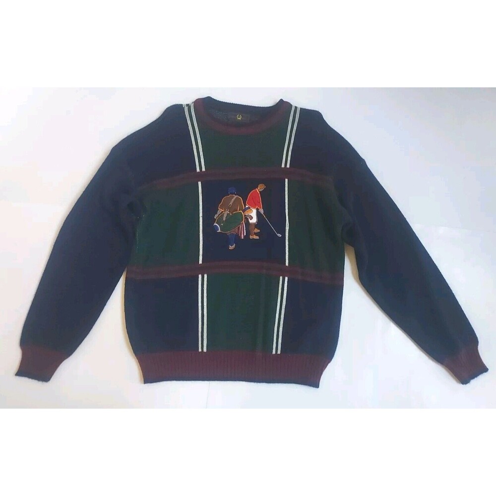 Vintage Men's Robert Bruce Navy/Green Golfing Embroidered Sweater Size Large